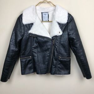 Mayoral Girl Suede Shearling Aviator  Moto Jacket